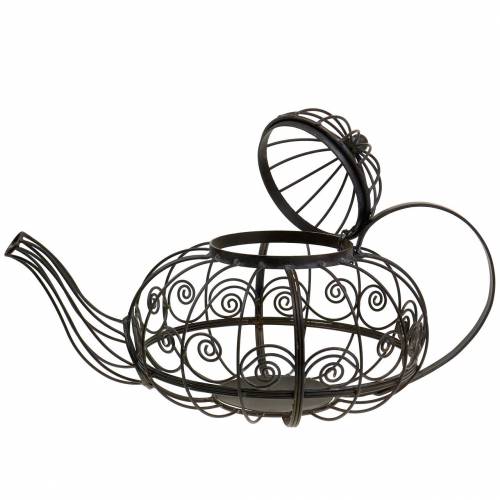 Floristik24 Deko Teekanne Übertopf Metall Dunkelbraun Ø28cm H24cm