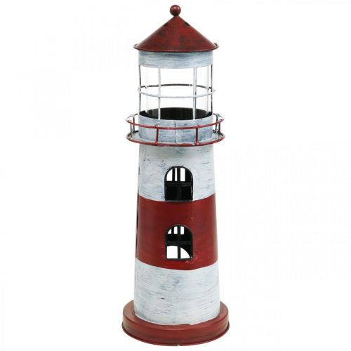 Floristik24 Teelicht Leuchtturm Metalldeko maritim Rot, Weiß Ø14cm H41cm