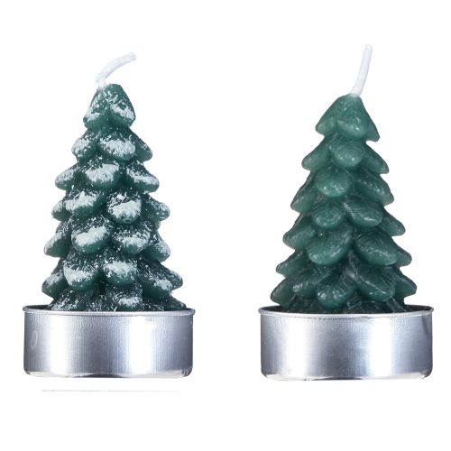 Floristik24 Teelichter Weihnachten Tannenbaum Grün Beschneit 6,5cm 8St