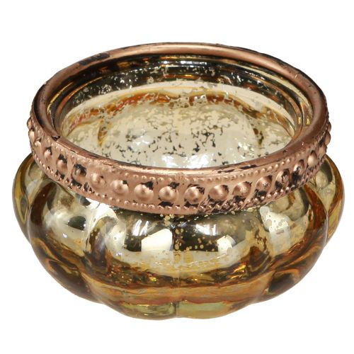 Floristik24 Teelichtglas Champagner Antik Gold mit Metallrand Ø6cm H3,5cm