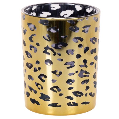 Windlicht Glas Leopardenmuster Gold für Tischdekoration 12 cm