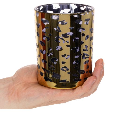 Windlicht Glas Leopardenmuster Gold für Tischdekoration 12 cm | Floristik24.ch