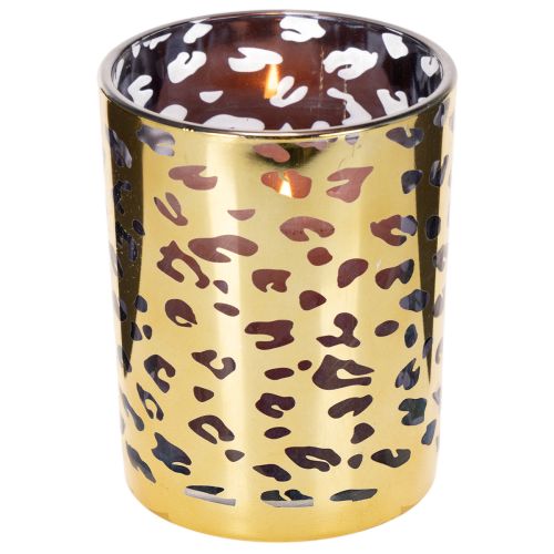 Windlicht Glas Leopardenmuster Gold für Tischdekoration 12 cm | Floristik24.ch