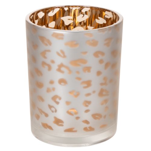 Windlicht aus Glas mit Leopardenmuster, 12 cm, gold-silbern