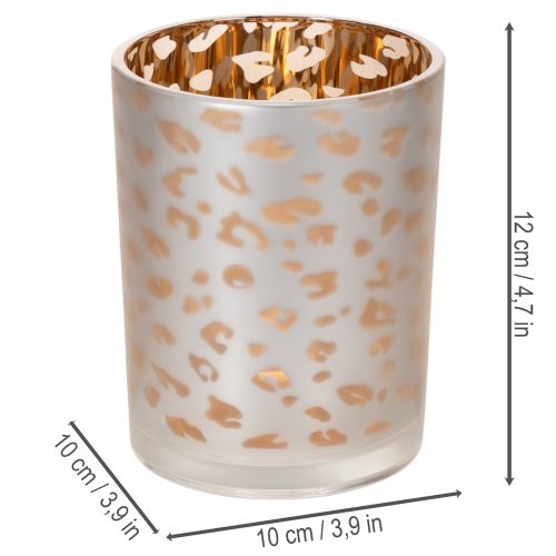 Windlicht aus Glas mit Leopardenmuster, 12 cm, gold-silbern | Floristik24.ch