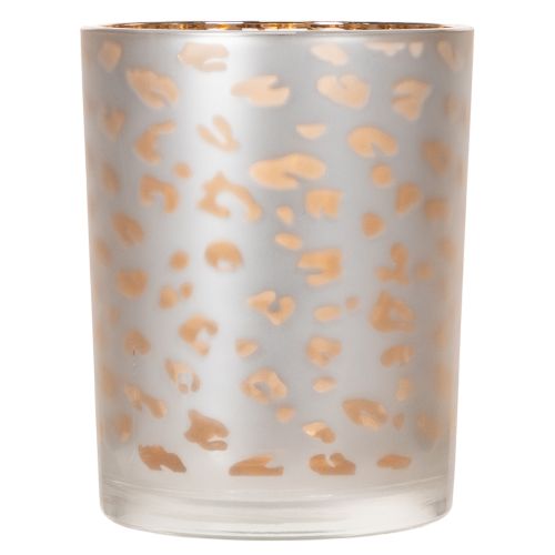 Windlicht aus Glas mit Leopardenmuster, 12 cm, gold-silbern | Floristik24.ch