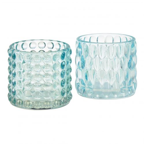Teelichtglas Hellblau getönt Glas Windlicht Ø9,5cm H9cm 2St
