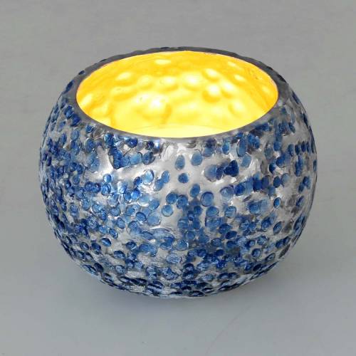 Floristik24 Windlicht aus Glas Silber Blau Ø8,5cm H6cm
