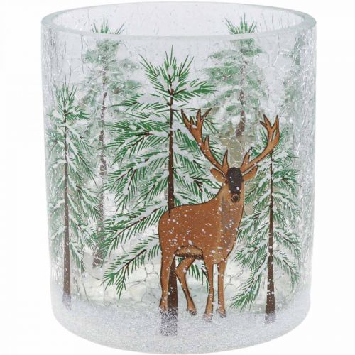 Floristik24 Teelichthalter Glas Weihnachten Crackle Teelichtglas H13cm