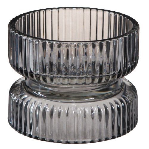 Floristik24 Teelichthalter Glas Deko Geriffelt Grau getönt Ø9cm H7cm 4 St