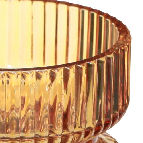 Artikel Teelichthalter Glas Geriffelt Deko Orange Ø9cm H7cm 4 St
