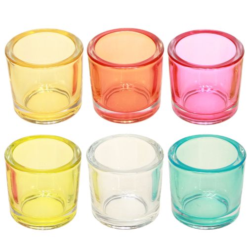 Floristik24 Teelichthalter Glas Windlichter Bunt sortiert Ø6,5cm H6cm 6St
