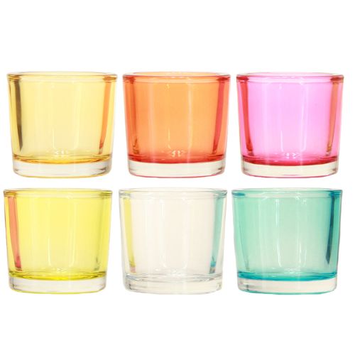 Floristik24 Teelichthalter Glas Windlichter Bunt sortiert Ø6,5cm H6cm 6St