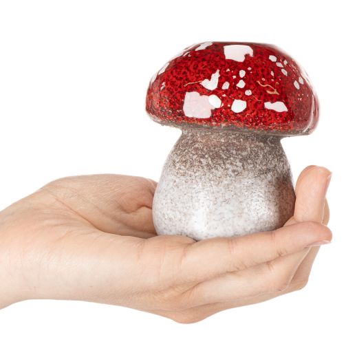 Dekorativer Stabkerzenhalter aus Keramik, Fliegenpilz-Design, 9 cm hoch, rot-weiss | Floristik24.ch