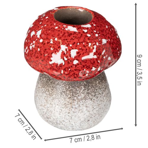 Dekorativer Stabkerzenhalter aus Keramik, Fliegenpilz-Design, 9 cm hoch, rot-weiss | Floristik24.ch