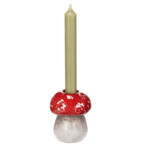 Dekorativer Stabkerzenhalter aus Keramik, Fliegenpilz-Design, 9 cm hoch, rot-weiss | Floristik24.ch