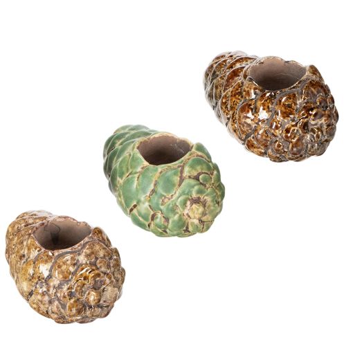 Keramik Stabkerzenhalter Tannenzapfen Design 8 cm Mehrfarbig 3er-Set | Floristik24.ch