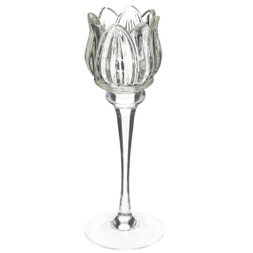 Kerzenhalter Glas Blume für elegantes Tischdeko Event und Hochzeit 22cm