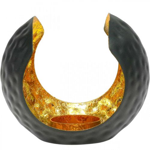Floristik24 Teelichthalter Schwarz Gold Tischdeko Metall 12×9×10cm