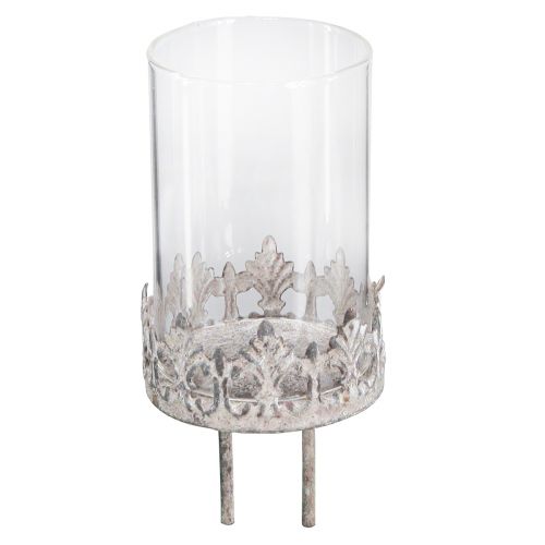 Floristik24 Teelichthalter zum Stecken mit Kerzenglas Grau Ø5,5cm 4St