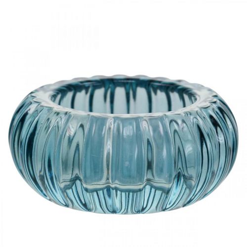 Artikel Teelichthalter Glas Kerzenhalter Rund Blau Ø8cm H3,5cm