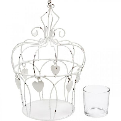 Floristik24 Teelichthalter Krone mit Herzen Shabby Chic Weiß Ø14cm H22cm