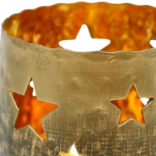 Floristik24 Teelichthalter mit Sternen Weihnachtsdeko Metall Golden Ø8cm H7cm