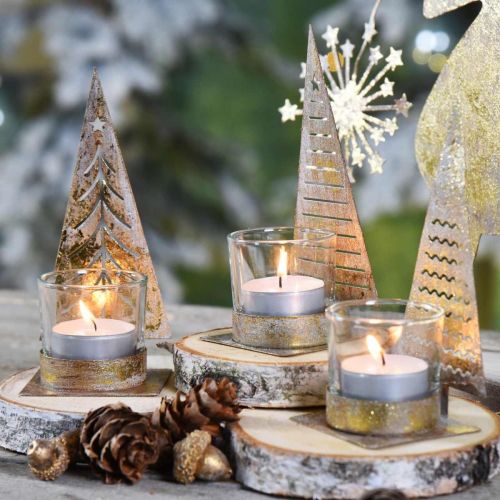 Floristik24 Teelichthalter Tannenbaum Metall, Glas Windlicht H15cm 3St