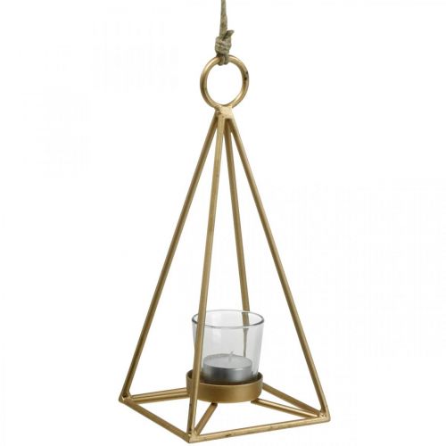 Teelichthalter hängend Gold Metalldeko Windlicht 12,5×12,5×28cm