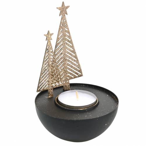 Floristik24 Teelichthalter Weihnachtstannen Glitter Schwarz, Golden Ø8,5cm 2St