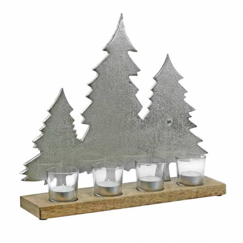 Teelichthalter Tannen Mango, Metall Silbern 38×34cm 4 Teelichtgläser