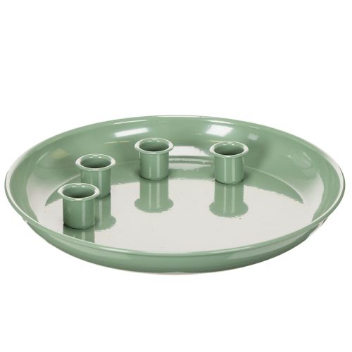 Artikel Kerzenteller Adventskranz grün mit vier Kerzenhaltern 24 cm aus Metall