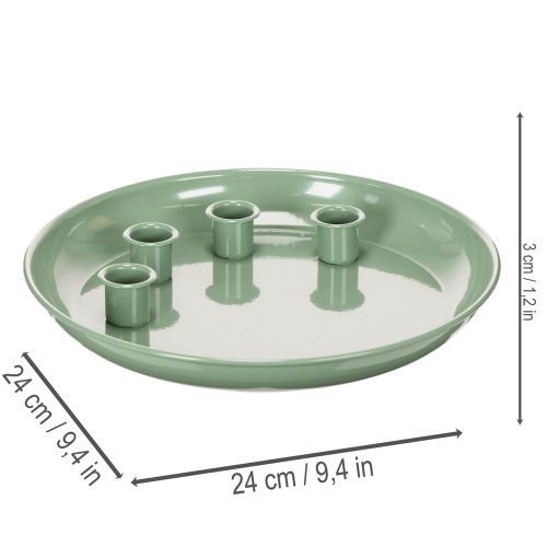 Kerzenteller Adventskranz grün mit vier Kerzenhaltern 24 cm aus Metall | Floristik24.ch