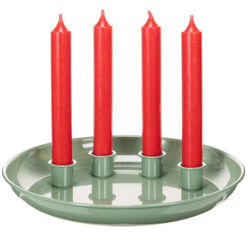 Kerzenteller Adventskranz grün mit vier Kerzenhaltern 24 cm aus Metall | Floristik24.ch