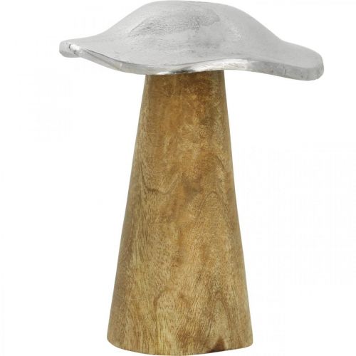 Artikel Tischdeko Deko Pilz Metall Holz Silbern Holzpilz H14cm
