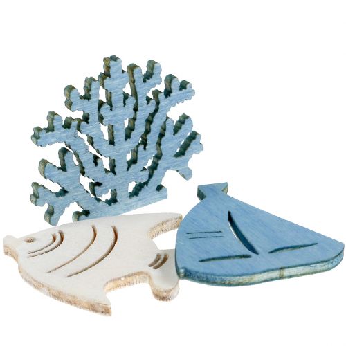 Floristik24 Tischdeko Fisch, Koralle, Boot Hellblau-Weiß 72 St