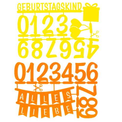 Filz-Tischdeko Geburtstag Zahlen 27,5x19,5cm Gelb/Orange 2er-Set inkl. Holzspatel | Floristik24.ch