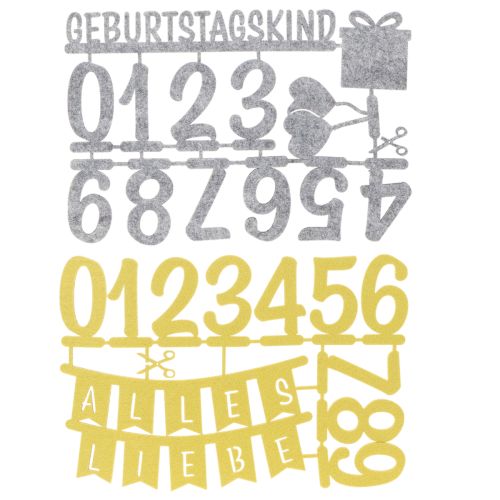 Tischdeko Set aus Filz Grün und Grau 27,5x19,5cm mit Zahlen und Motiven | Floristik24.ch