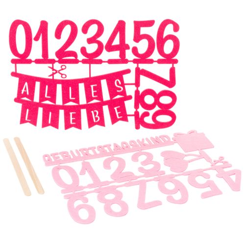 Tischdekoration aus Filz Rosa Pink – DIY-Set mit Zahlen und Schriftzug – 27,5 × 19,5 cm