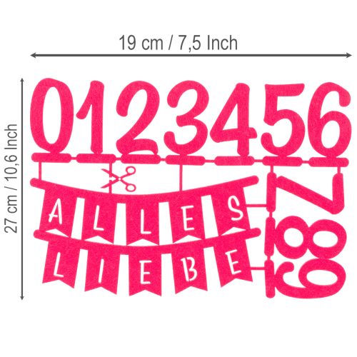 Tischdekoration aus Filz Rosa Pink – DIY-Set mit Zahlen und Schriftzug – 27,5 × 19,5 cm | Floristik24.ch