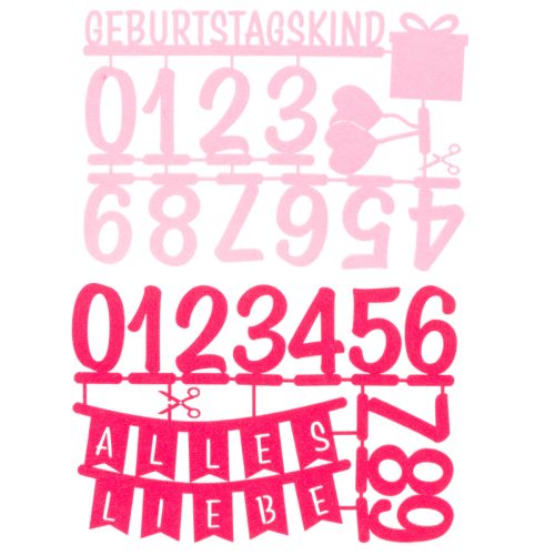 Tischdekoration aus Filz Rosa Pink – DIY-Set mit Zahlen und Schriftzug – 27,5 × 19,5 cm | Floristik24.ch