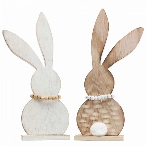 Floristik24 Tischdeko Ostern Hase Aufsteller Holz Weiß/Natur H27cm 2 St
