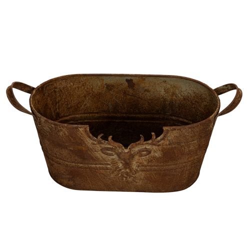 Ovale Metallschale mit Griffen und Hirschmotiv im Rost-Look 36 cm | Floristik24.ch