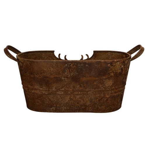 Ovale Metallschale mit Griffen und Hirschmotiv im Rost-Look 36 cm | Floristik24.ch