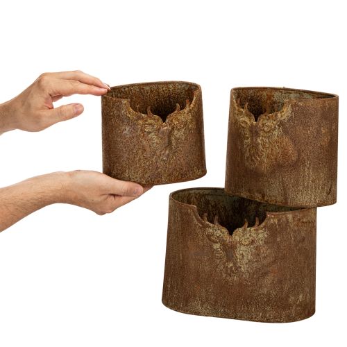 Pflanzgefäss 3er-Set Metall oval mit Hirschmotiv Rostoptik | Floristik24.ch
