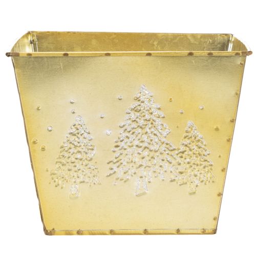 Pflanzgefäss Metall gold mit Tannenmotiv 18cm | Floristik24.ch