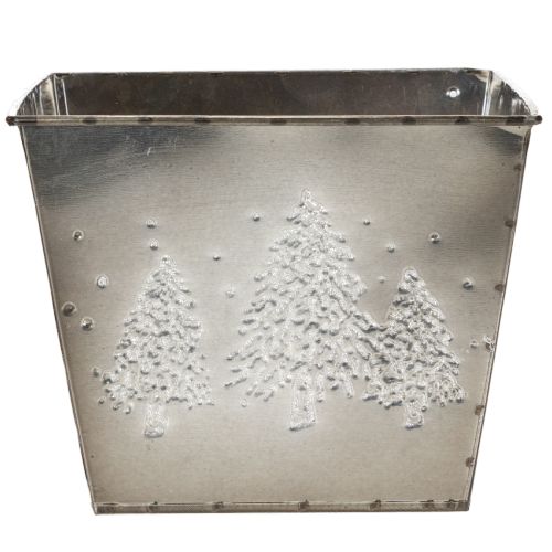 Quadratischer Metall-Übertopf mit Tannen-Motiv 18 cm, Silber | Floristik24.ch
