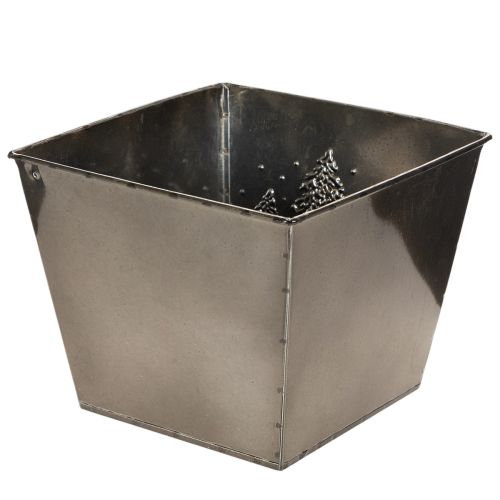 Quadratischer Metall-Übertopf mit Tannen-Motiv 18 cm, Silber | Floristik24.ch