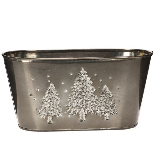 Übertopf oval aus Zink mit Tannenbaum-Motiv, 25cm