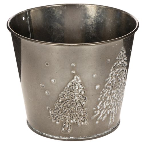 Metall Übertopf 13 cm Silber mit Glitzer-Tannen für Innenbereich | Floristik24.ch